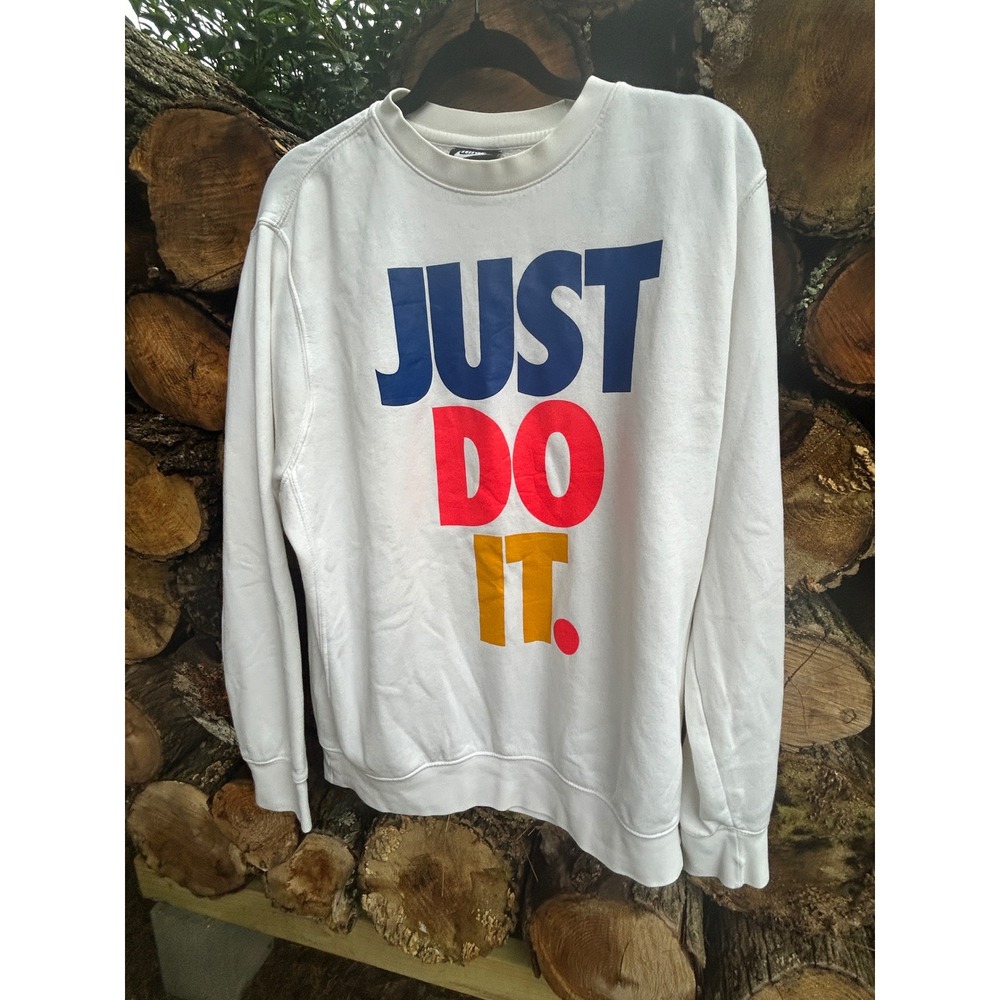 Nike Just Do It Crewneck Sweatshirt Medium White 2007 Y2K Graphic Fleece